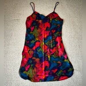 Vintage Multicolor 100% Silk Slip Dress - Spaghetti Straps Size L